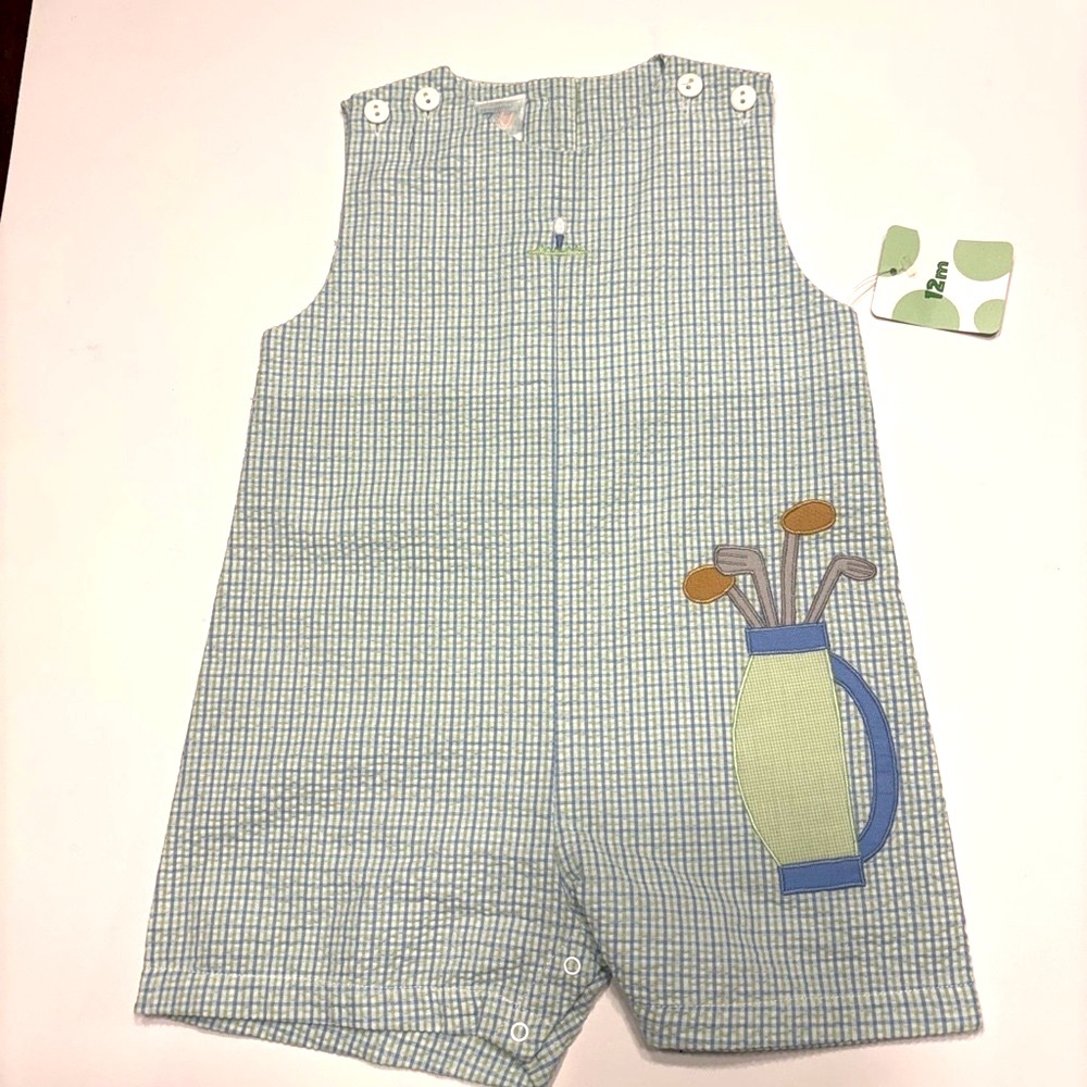 PETIT AMI ZU BOY ROMPER SIZE 12 MONTHS
GREEN & BLUE SEERSUCKER GOLF SOUTHERN